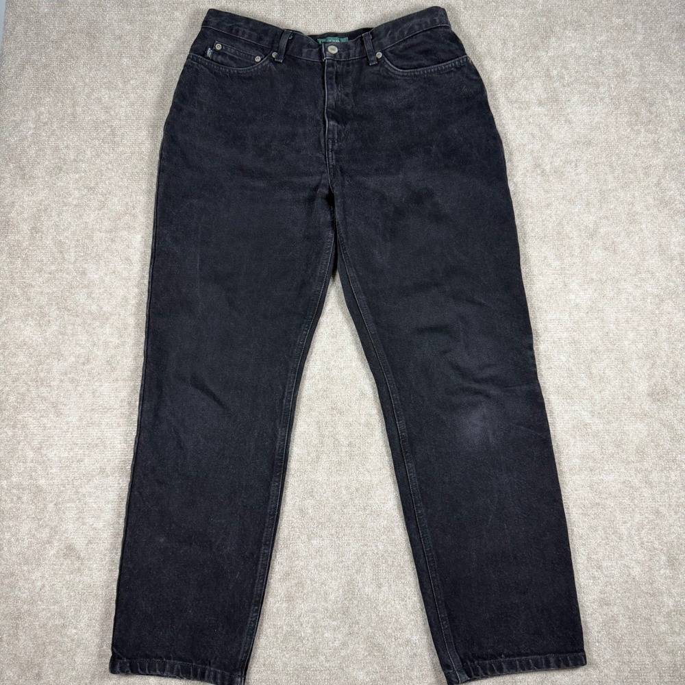 VTG Lauren Ralph Lauren Black Jeans Womens Size 12P Straight High Rise Mom Denim